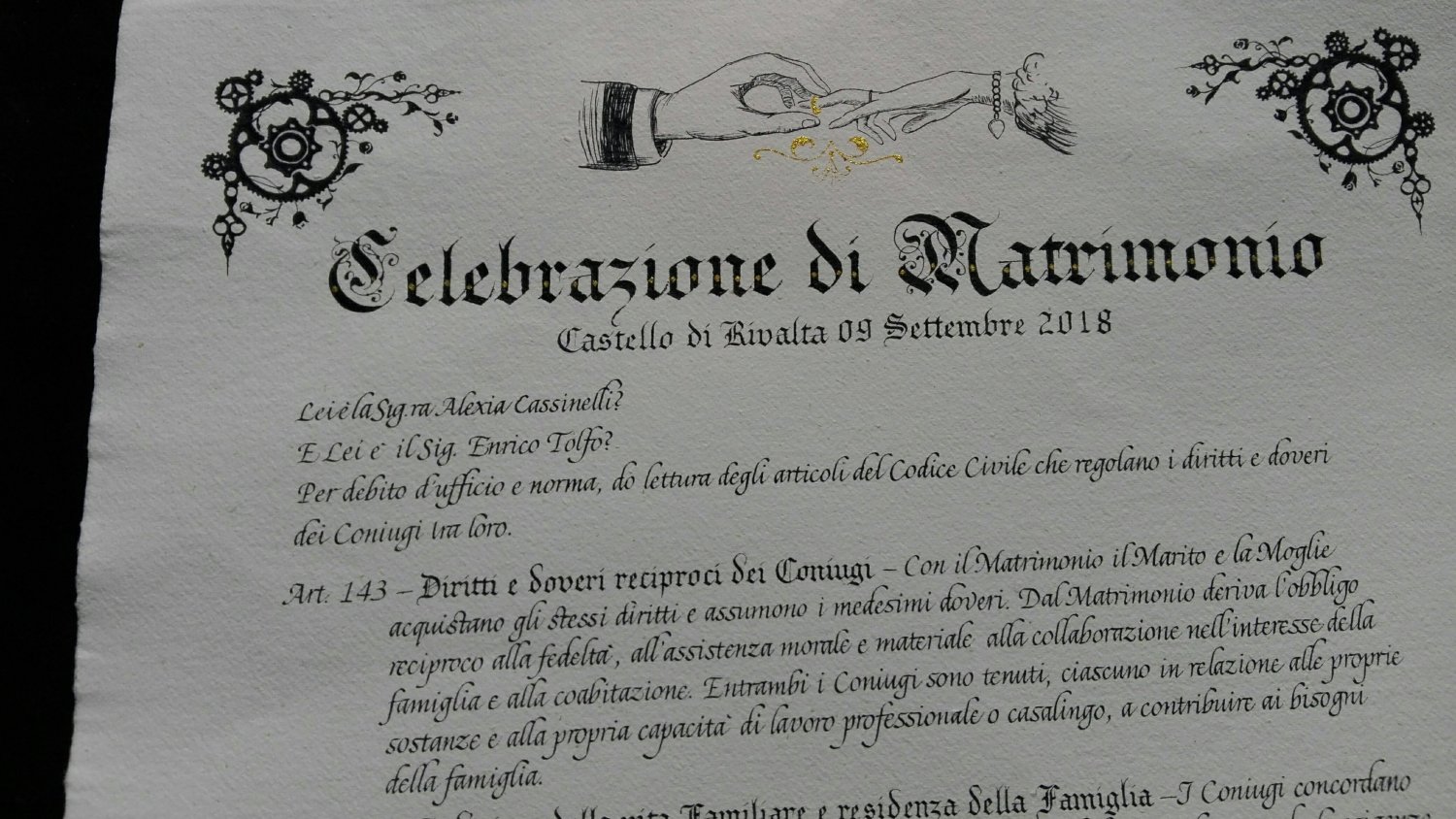 certificato di matrimonio